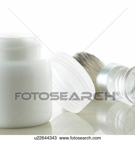 Stock Image - Shaving brush and cream pot. Fotosearch