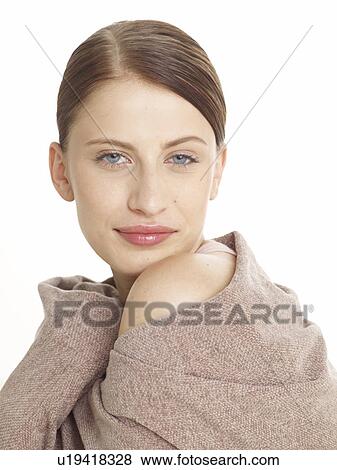 Woman with a sheet View Large Photo Image Stock Photo - Woman with a sheet. Fotosearch