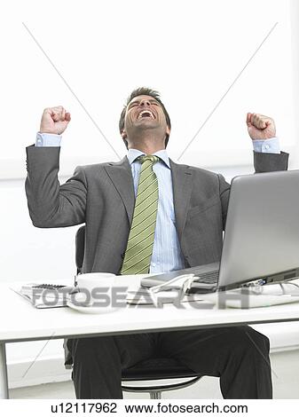 Stock Image - Jubilating business man. Fotosearch