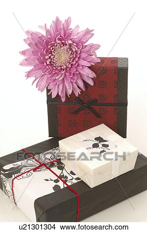Picture - Gifts wrap with asian style wrapping paper. Fotosearch