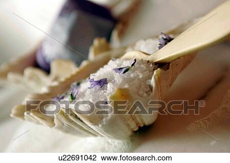 Bath salt in a mussel View Large Photo Image Stock Image - Bath salt in a mussel. Fotosearch