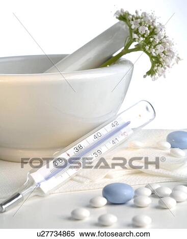 Pills, clinical thermometer and valerian View Large Photo Image Stock Photography - Pills, clinical thermometer and valerian. Fotosearch