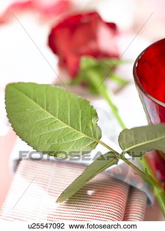 Stock Image - Napkin and a red rose. Fotosearch