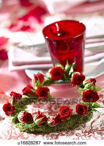 Stock Photo - Red heartshape wreath of roses. Fotosearch