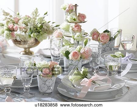 Romantic table decorated with roses and eustoma View Large Photo Image Stock Photo - Romantic table decorated with roses and eustoma. Fotosearch