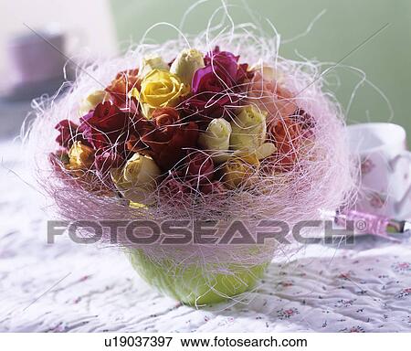Stock Photo - Colourful rose bouquet with. Fotosearch