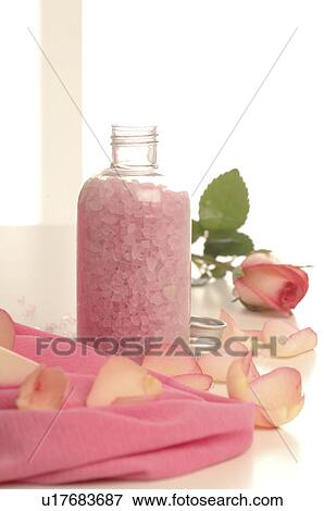 Rose bath salts View Large Photo Image Stock Photo - Rose bath salts. Fotosearch