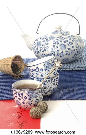 Asian style tea set in blue and white pattern View Large Photo Image Stock Photo - Asian style tea set in blue and white pattern. Fotosearch