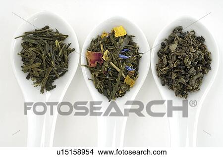 Variations diffrent kinds of tea in porcelain spoons View Large Photo Image Picture - Variations diffrent kinds of tea in porcelain spoons. Fotosearch