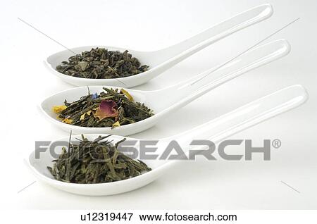 Variations diffrent kinds of tea in porcelain spoons View Large Photo Image Stock Photo - Variations diffrent kinds of tea in porcelain spoons. Fotosearch