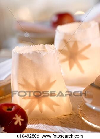Stock Photography - Grease proof paper table lanterns. Fotosearch