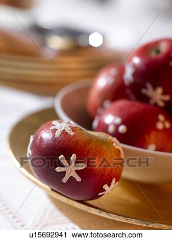 Red apples with a icing sugar pattern View Large Photo Image Stock Image - Red apples with a icing sugar pattern. Fotosearch