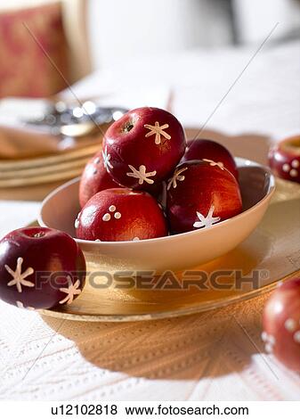 Red apples with a icing sugar pattern View Large Photo Image Stock Photo - Red apples with a icing sugar pattern. Fotosearch