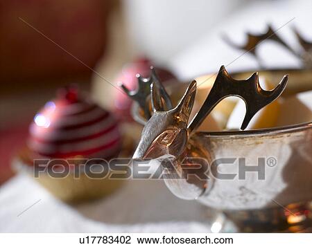 Stock Image - Silver raindeer bowl. Fotosearch