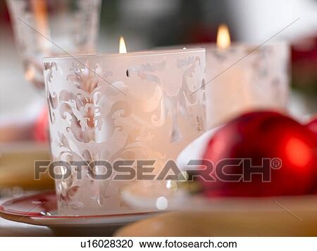 Stock Image - White table lantern. Fotosearch
