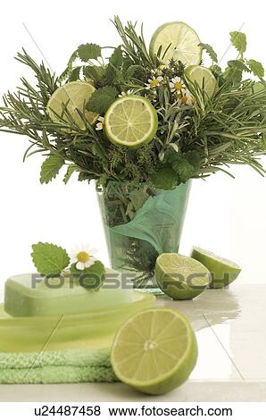 Stock Photo - Spa bouquet with limes and herbs. Fotosearch
