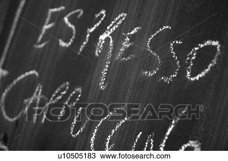 Stock Image - Blackboard, espresso and cappuccino. Fotosearch