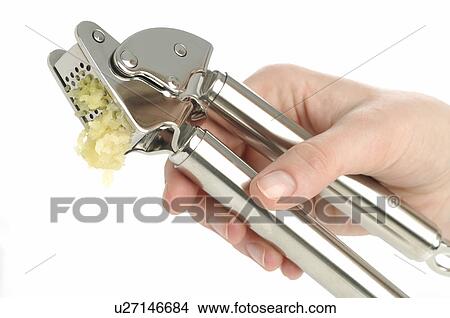 Picture - Garlic and garlic press. Fotosearch