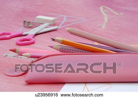 Pencil case with crayons View Large Photo Image Stock Photograph - Pencil case with crayons. Fotosearch