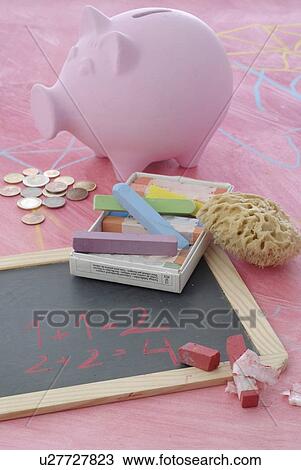 Slate and piggy bank View Large Photo Image Stock Image - Slate and piggy bank. Fotosearch