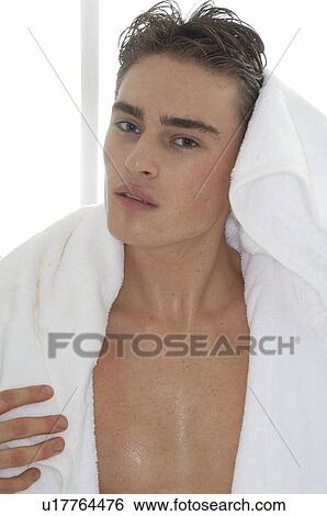 Stock Photograph - Man wearing bathrobe. Fotosearch