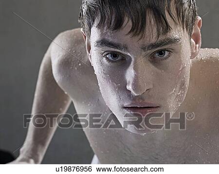 Stock Photograph - Man with wet skin and hair. Fotosearch