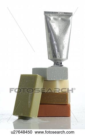 Stock Image - Men's Spa: Tube and soap bars. Fotosearch
