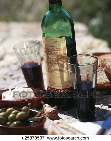 Stock Photo - Red wine and tapas. Fotosearch