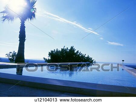 Stock Image - Swimmingpool in the evening sun. Fotosearch