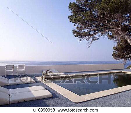 Stock Photo - Terrace with swimming pool with ocean view. Fotosearch