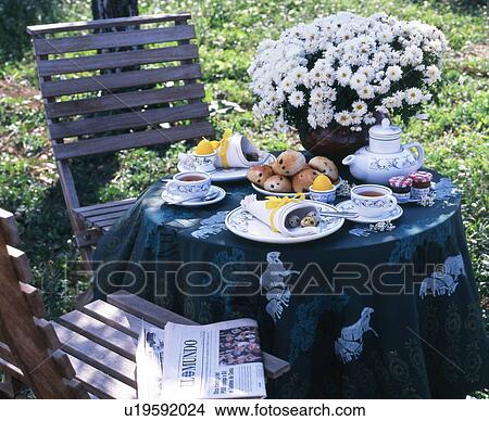 Picture - breakfast in the garden. Fotosearch
