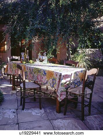Stock Image - terrace with table. Fotosearch