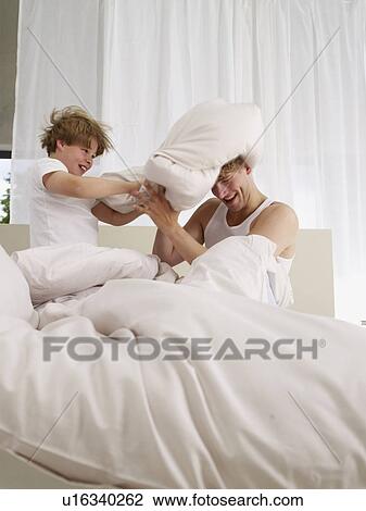 Stock Image - Pillow fight. Fotosearch