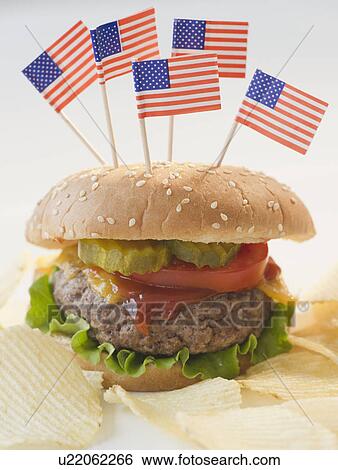 Close up of hamburgerWith americanFlags View Large Photo Image Stock Photograph - Close up of hamburgerWith americanFlags. Fotosearch