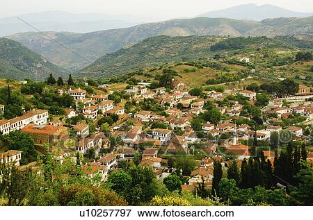 Stock Photo - Elevated view of village. Fotosearch