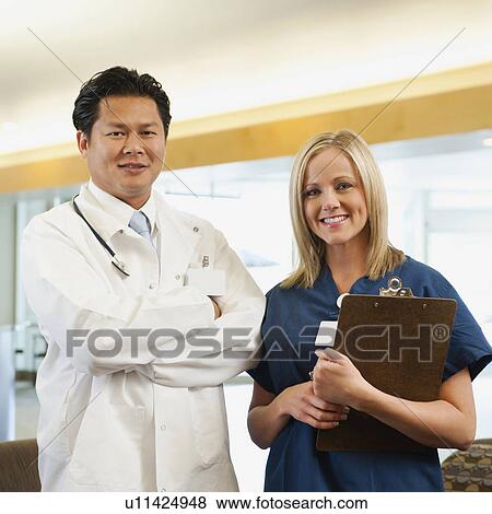 Portrait of nurse and doctor View Large Photo Image Stock Photo - Portrait of nurse and doctor. Fotosearch