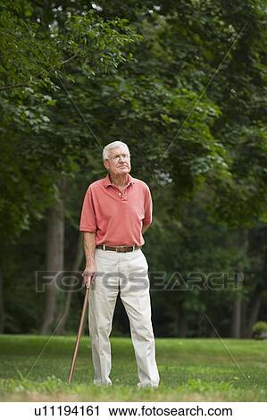 Senior man standing in park View Large Photo Image Stock Image - Senior man standing in park. Fotosearch