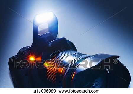 Studio shot of camera with flash View Large Photo Image Stock Photo - Studio shot of camera with flash. Fotosearch