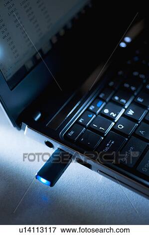 Studio shot of flash drive in laptop View Large Photo Image Stock Photo - Studio shot of flash drive in laptop. Fotosearch