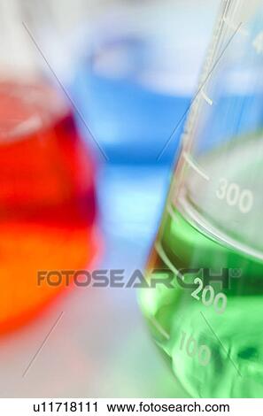 Stock Image - Studio shot of laboratory beakers. Fotosearch