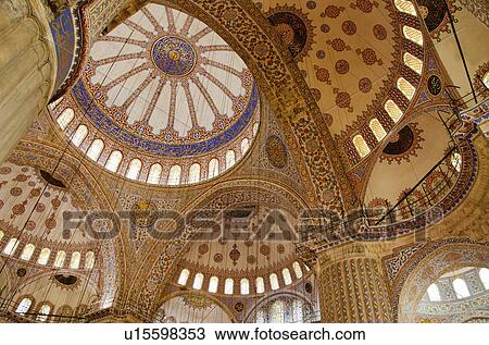 Turkey, Istanbul, Blue Mosque ornate interior View Large Photo Image Stock Image - Turkey, Istanbul, Blue Mosque ornate interior. Fotosearch