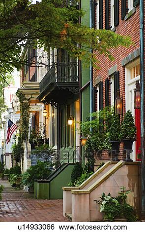 USA, Georgia, Savannah, Houses in residential district View Large Photo Image Stock Photograph - USA, Georgia, Savannah, Houses in residential district. Fotosearch
