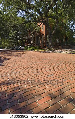 USA, Georgia, Savannah, Street made of red brick View Large Photo Image Stock Image - USA, Georgia, Savannah, Street made of red brick. Fotosearch