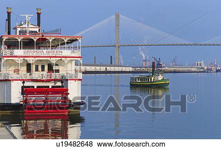 USA, Georgia, Savannah, Talmadge Bridge and ferry View Large Photo Image Stock Photo - USA, Georgia, Savannah, Talmadge Bridge and ferry. Fotosearch