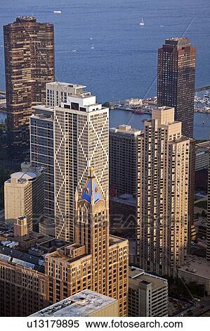 Stock Photography - USA, Illinois, Chicago, Chicago downtown buildings, view from Hancock Tower. Fotosearch
