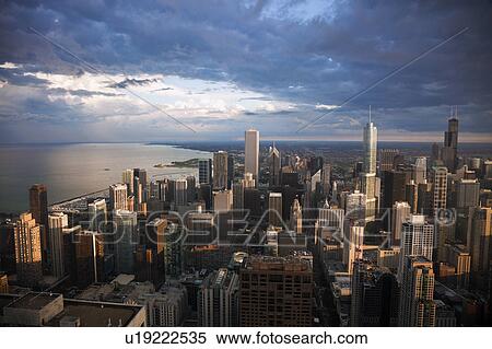 USA, Illinois, Chicago, City before storm, view from Hancock Tower View Large Photo Image Stock Photography - USA, Illinois, Chicago, City before storm, view from Hancock Tower. Fotosearch