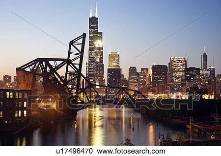 USA, Illinois, Chicago, View from south side with old bridge View Large Photo Image Stock Image - USA, Illinois, Chicago, View from south side with old bridge. Fotosearch