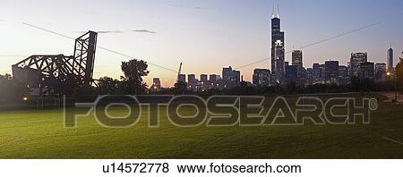USA, Illinois, Chicago, View from the south side with old bridge on Chicago River on the left View Large Photo Image Stock Photo - USA, Illinois, Chicago, View from the south side with old bridge on Chicago River on the left. Fotosearch