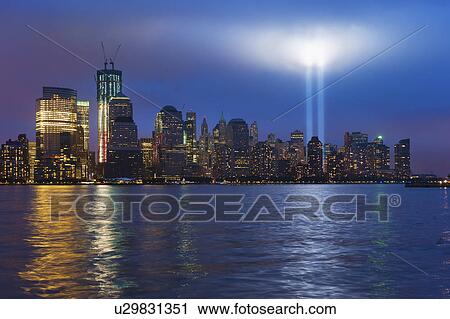 USA, New York City, Manhattan, 911 light memorial on Ground Zero View Large Photo Image Stock Image - USA, New York City, Manhattan, 911 light memorial on Ground Zero. Fotosearch