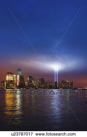 USA, New York City, Manhattan, 911 light memorial on Ground Zero View Large Photo Image Stock Photo - USA, New York City, Manhattan, 911 light memorial on Ground Zero. Fotosearch